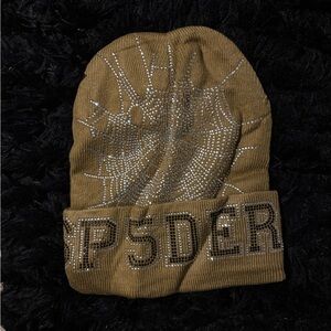 Brown Beanie with Rhinestone Design